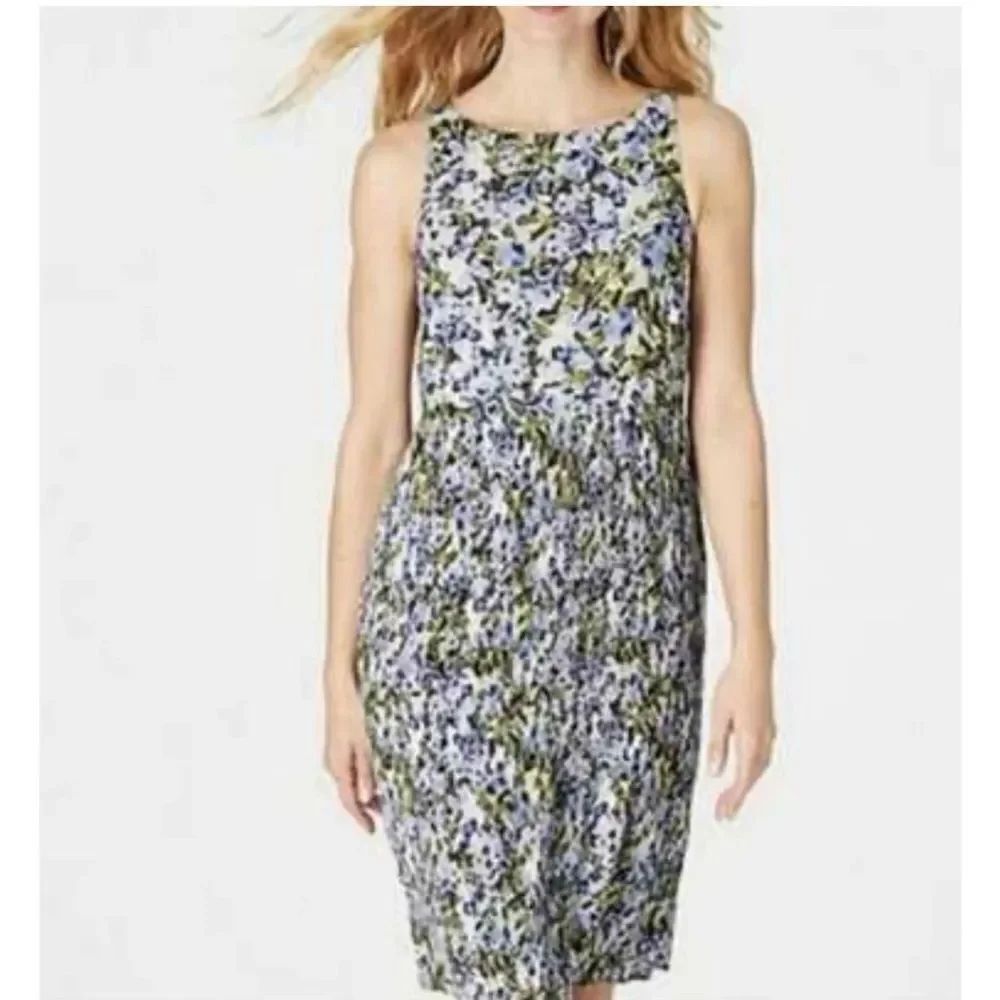 J.Jill Women's Granite Water Floral Bloom Accordion Pleat Dress Size L